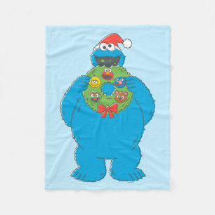 ヴィンテージクッキーモンスタークリスマスリース フリースブランケット