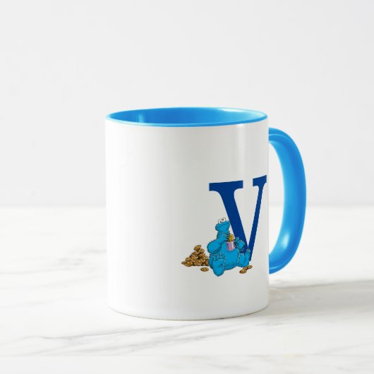 ヴィンテージクッキーモンスタ食べーのクッキーモノグラムV マグカップ (正面右)