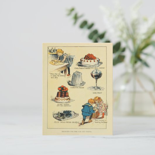 ヴィンテージクックブックの喜びとデザート ポストカード (スタンド正面)