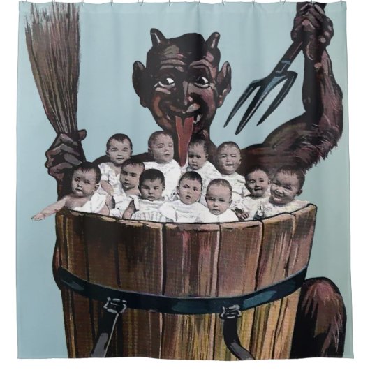 ヴィンテージクビクトリアンラムプス シャワーカーテン (正面)