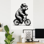 ヴィンテージクマお洒落オンサイクリング ポスター (ホームオフィス)