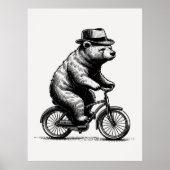ヴィンテージクマお洒落オンサイクリング ポスター (正面)
