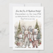 ヴィンテージクマとウサギのクリスマスパーティー 招待状 (正面)