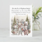 ヴィンテージクマとウサギのクリスマスパーティー 招待状 (スタンド正面)