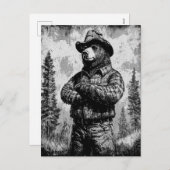 ヴィンテージクマを白黒で吸う シーズンポストカード (正面/裏面)