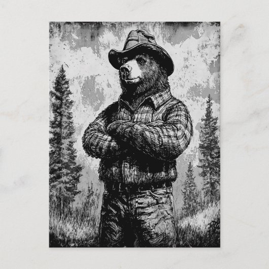 ヴィンテージクマを白黒で吸う シーズンポストカード (正面)