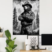 ヴィンテージクマを白黒で吸う ポスター (ホームオフィス)