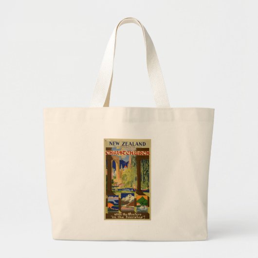 ヴィンテージクライストチャーチニュージーランドトラベル ラージトートバッグ (正面)