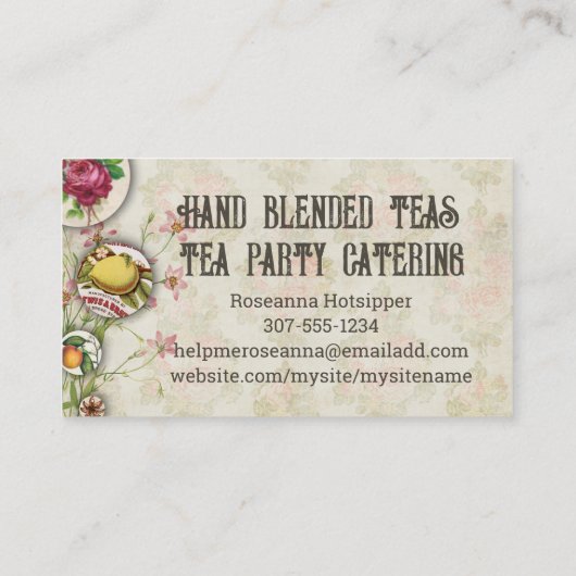 ヴィンテージクラウンティーポット果実花手ブレンド茶 名刺 (裏面)