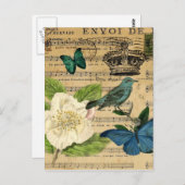 ヴィンテージクラウンバードミュージックフランスのノート ポストカード (正面/裏面)