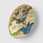 ヴィンテージクラウンバードミュージックフランスのノート ラウンド壁時計 (傾斜)