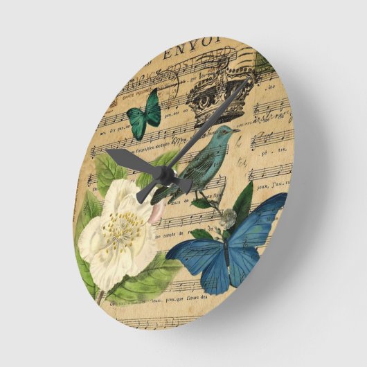 ヴィンテージクラウンバードミュージックフランスのノート ラウンド壁時計 (傾斜)