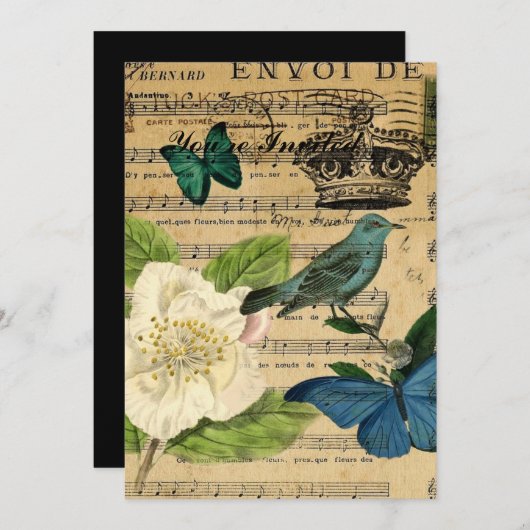 ヴィンテージクラウンバード音フランスの楽記録 招待状 (正面/裏面)