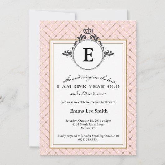 ヴィンテージクラウンファースト誕生日 招待状 (正面)