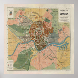ヴィンテージクラクフ・ポーランドの地図(1916年) ポスター