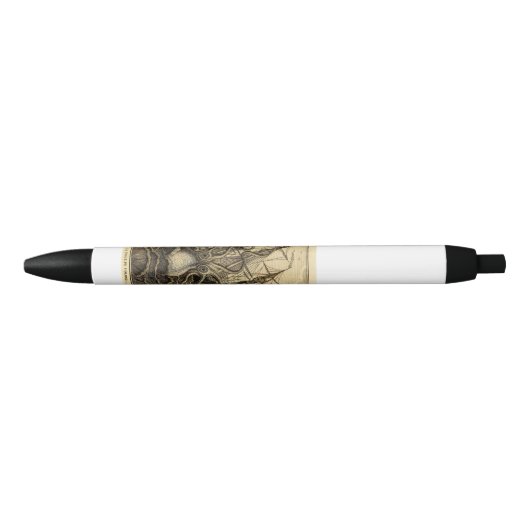 ヴィンテージクラケンプリント 黒ボールペン (正面)