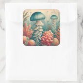 ヴィンテージクラゲイラストレーションアンティークアート スクエアシール (バッグ)