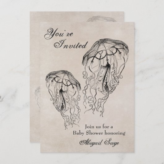 ヴィンテージクラゲ赤ちゃんシャワービーチ招待状 招待状 (正面/裏面)