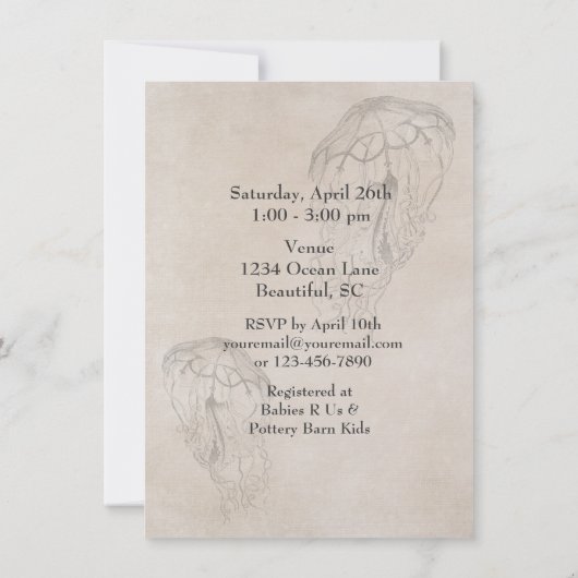 ヴィンテージクラゲ赤ちゃんシャワービーチ招待状 招待状 (裏面)