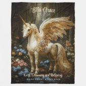 ヴィンテージクラシカルペガサス翼ウマ・ユニコーン フリースブランケット (正面)