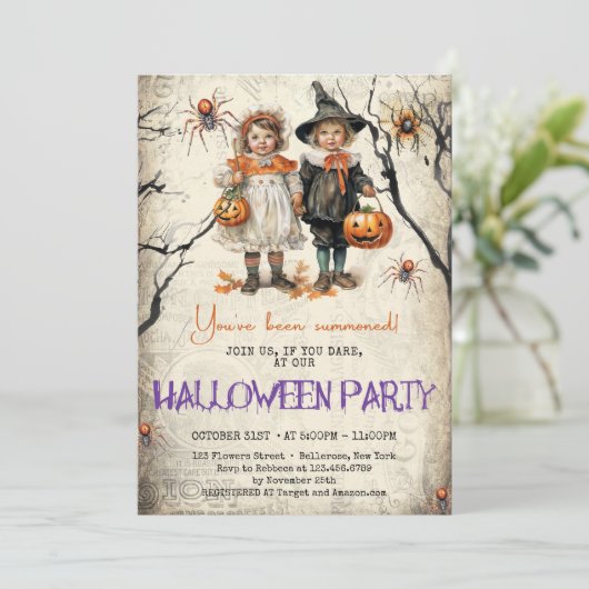 ヴィンテージクラシックの伝統ハロウィーンの子供の衣装 招待状 (スタンド正面)
