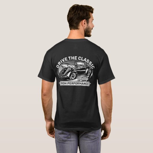 ヴィンテージクラシックの車を運転する Tシャツ (裏面フル)
