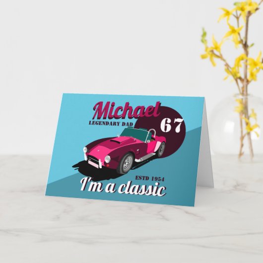 ヴィンテージクラシックアンティーク車の伝説的なパパ名 カード (黄色い花)