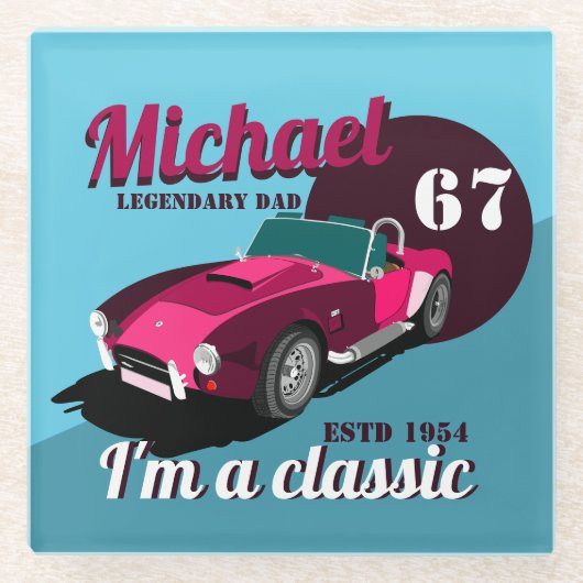 ヴィンテージクラシックアンティーク車の伝説的なパパ名 ガラスコースター (正面)