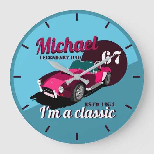 ヴィンテージクラシックアンティーク車の伝説的パパ名   ラージ壁時計 (正面)