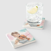 ヴィンテージクラシックアートのヴァイオリンレディーストーンコースター ストーンコースター (横)