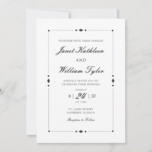 ヴィンテージクラシックアールデコ結婚式招待状 (正面)