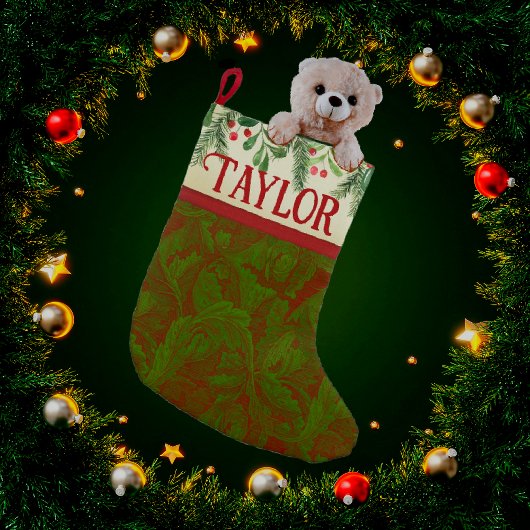 ヴィンテージクラシックウィリアムモリスグリーンレッド スモールクリスマスストッキング