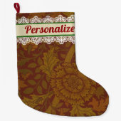 ヴィンテージクラシックウィリアムモリス金ゴールドホリデー ラージクリスマスストッキング (正面)