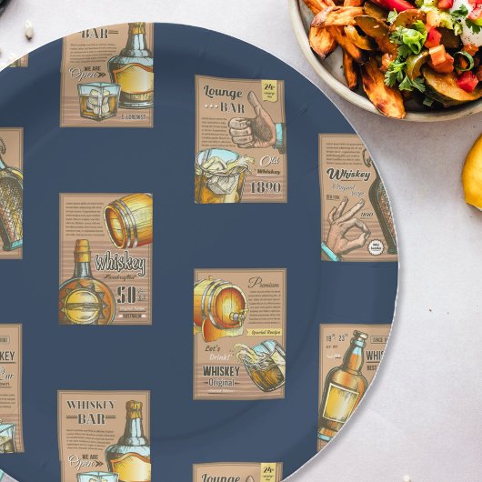 ヴィンテージクラシックウイスキーバーポスターパターン ペーパープレート