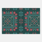 ヴィンテージクラシックウクライナクロスステッチパターン ラッピングペーパーシート (正面3)