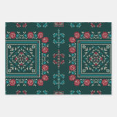 ヴィンテージクラシックウクライナクロスステッチパターン ラッピングペーパーシート (正面)