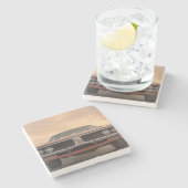 ヴィンテージクラシックカーサンセットビュー ストーンコースター (横)