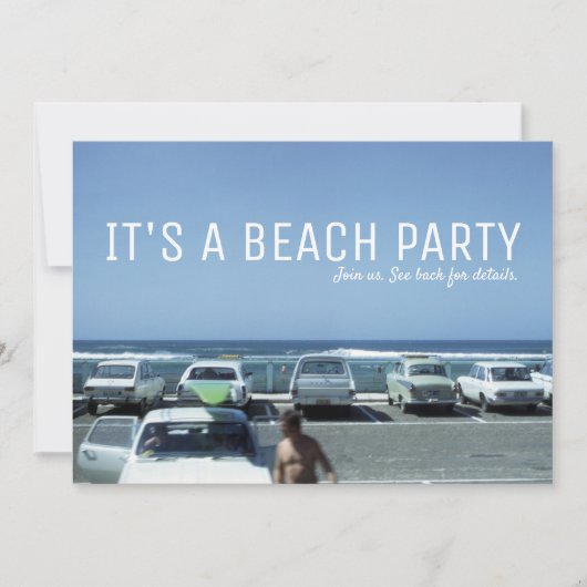 ヴィンテージクラシックカーズブルー海ビーチパーティー 招待状 (正面)
