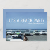 ヴィンテージクラシックカーズブルー海ビーチパーティー 招待状 (正面/裏面)
