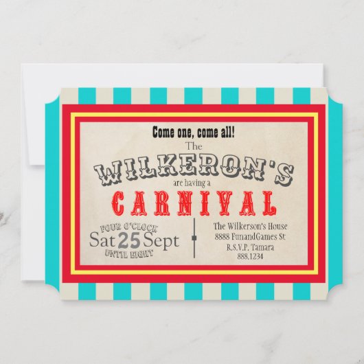 ヴィンテージクラシックカーニバルテーマパーティスタイルストライプー 招待状 (正面)