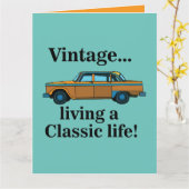 ヴィンテージクラシックカー誕生日 カード (黄色い花)