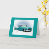 ヴィンテージクラシックカー – 1956シボエベルエアカード カード (黄色い花)