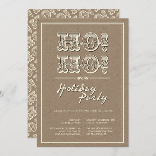 ヴィンテージクラシッククラフトHO!ホー!ホリデーパーティー招待状 招待状 (正面/裏面)