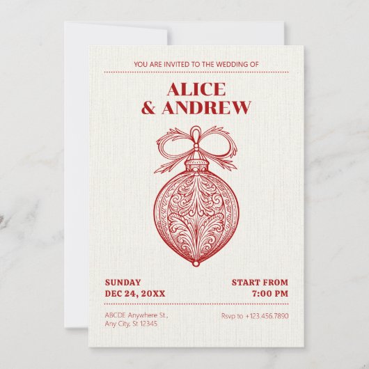 ヴィンテージクラシッククリスマスの装飾結婚品 招待状 (正面)