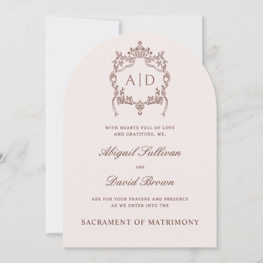 ヴィンテージクラシッククレストカトリック結婚式招待状 招待状 (正面)