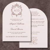 ヴィンテージクラシッククレストカトリック結婚式招待状 招待状