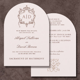 ヴィンテージクラシッククレストカトリック結婚式招待状 招待状