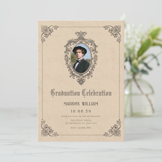 ヴィンテージクラシックゴシックの卒業写真 招待状 (スタンド正面)