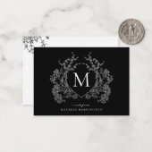 ヴィンテージクラシックゴシック黒フローラクレストモノグラム ノートカード (正面/裏面インサイチュ)