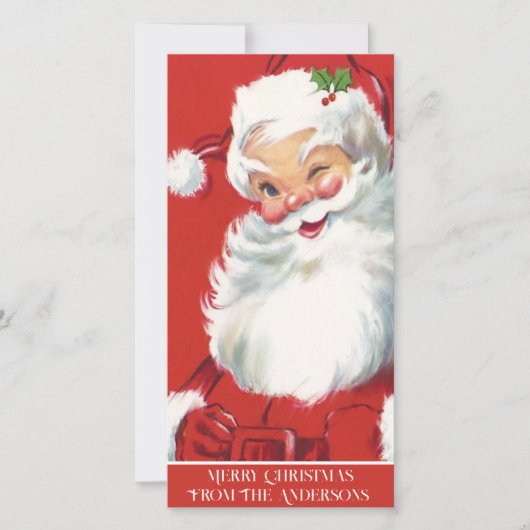 ヴィンテージクラシックサンタウィンキングカスタムクリスマスクリスマス シーズンカード (正面)